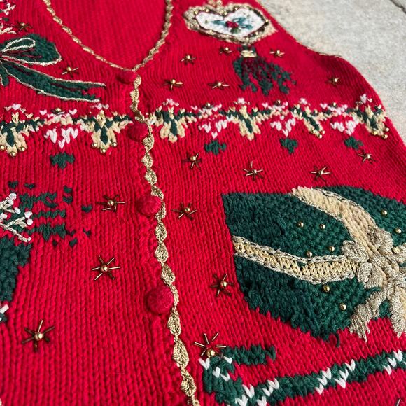 Tiara International 1998 Stocking Gift Beaded Holiday Detailed Sweater Vest Sz S - Picture 6 of 7